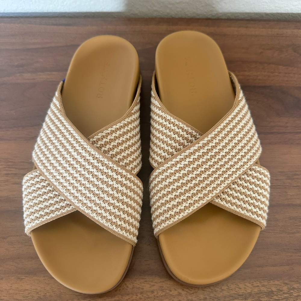 Rothy's Beige and Brown Striped Sandals